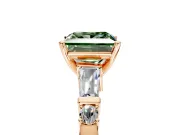 Bar-Set Engagement Ring Setting for Fancy Green Princess Cut Center with Tapered Baguette Accents and Prong Head in Rose Gold