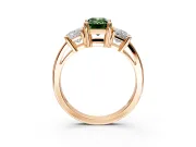 3 Stone Engagement Ring Setting for Fancy Green Emerald Cut Center with Matching Side Accents and Prong Head in Rose Gold