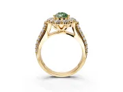 Large Accent Halo Engagement Ring Setting for Fancy Green Pear-Shaped Center with Pave Split Shank and Prong Head in Yellow Gold