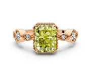 Vintage Station Engagement Ring Setting for Fancy Yellow Radiant Cut Center with Accents and Prong Head in Rose Gold
