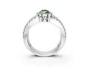 Halo Engagement Ring Setting for Fancy Green Pear-Shaped Center with Wide-Open Pave Split Shank and Prong Head in Platinum
