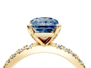 Solitaire Engagement Ring Setting for Fancy Blue Radiant Cut Center with Fine Pave Band and Claw Prong Head in Yellow Gold