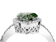 Halo Engagement Ring Setting for Fancy Green Heart-Shaped Center with Heart-Shaped Openwork, Pave Band and Prong Head in White Gold