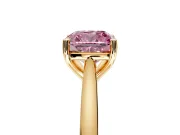 Solitaire Engagement Ring Setting for Fancy Pink Cushion Cut Center with Narrow Cathedral Band and Prong Head in Yellow Gold