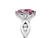 Solitaire Engagement Ring Setting for Fancy Pink Oval Center with Accented Twist Band and Leaf Prong Head in Sterling Silver