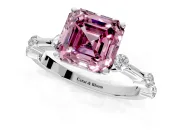 Solitaire Engagement Ring Setting for Fancy Pink Asscher Cut Center with Bezel Station Band and Prong Head in Platinum
