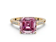 Solitaire Engagement Ring Setting for Fancy Pink Asscher Cut Center with Channel Accents and Prong Head in Yellow Gold