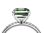 Solitaire Engagement Ring Setting for Fancy Green Asscher Cut Center with Milgrain X Pattern Band and Prong Head in Sterling Silver