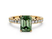 Solitaire Engagement Ring Setting for Fancy Green Emerald Cut Center with Large Accents and Prong Head in Yellow Gold