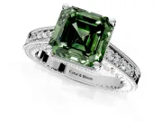 Engraved Engagement Ring Setting for Fancy Green Asscher Cut Center with Milgrain Pave Band and Prong Head in Platinum