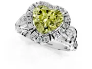 Halo Engagement Ring Setting for Fancy Yellow Heart-Shaped Center with Open Scroll Shoulders and Prong Head in Sterling Silver