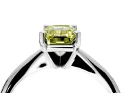 Solitaire Engagement Ring Setting for Fancy Yellow Emerald Cut Center with Knife Ridge Band and Claw Prong Head in Platinum