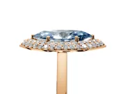 Halo Engagement Ring Setting for Fancy Blue Marquise Center with Plain Tapered Band and Prong Head in Rose Gold