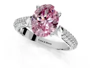 Solitaire Engagement Ring Setting for Fancy Pink Oval Center with Multi-Row Accents and Prong Head in Sterling Silver