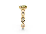 Solitaire Engagement Ring Setting for Fancy Yellow Oval Center with Accented Twist Band and Leaf Prong Head in Yellow Gold