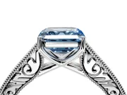 Solitaire Engagement Ring Setting for Fancy Blue Asscher Cut Center with Engraved Pave Band and Prong Head in Sterling Silver