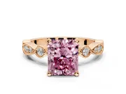 Solitaire Engagement Ring Setting for Fancy Pink Radiant Cut Center with Milgrain Bezel Accents and Prong Head in Rose Gold