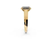 Halo Engagement Ring Setting for Emerald Cut Center with Knife Ridge Cathedral Band and Prong Head in Yellow Gold