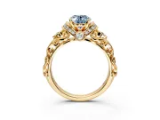 Solitaire Engagement Ring Setting for Fancy Blue Oval Center with Filigree Band and Prong Head in Yellow Gold