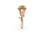 Halo Engagement Ring Setting for Fancy Yellow Round Cut Center with Leaf Motif Split Shank and Prong Head in Rose Gold
