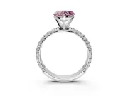 Solitaire Engagement Ring Setting for Fancy Pink Heart-Shaped Center with Domed Multi-Row Pave Band and Prong Head in Platinum