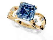 Solitaire Engagement Ring Setting for Fancy Blue Asscher Cut Center with Criss-Cross Accent Band and Prong Head in Yellow Gold