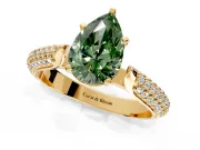 Solitaire Engagement Ring Setting for Fancy Green Pear-Shaped Center with Multi-Row Accents and Prong Head in Yellow Gold