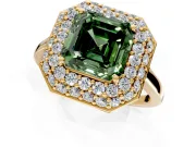 Halo Engagement Ring Setting for Fancy Green Asscher Cut Center with Plain Tapered Band and Prong Head in Yellow Gold