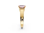 Solitaire Engagement Ring Setting for Fancy Pink Asscher Cut Center with Wide Band, Pave Collar and Prong Head in Yellow Gold