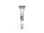 Solitaire Engagement Ring Setting for Fancy Pink Emerald Cut Center with Wide Band, Pave Collar and Prong Head in Sterling Silver