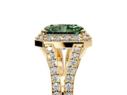 Halo Engagement Ring Setting for Fancy Green Radiant Cut Center with Pave Split Shank and Prong Head in Yellow Gold