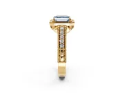 Milgrain Halo Engagement Ring Setting for Fancy Blue Asscher Cut Center with Pave Band and Prong Head in Yellow Gold
