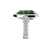 Halo Engagement Ring Setting for Fancy Green Emerald Cut Center with Pave Accents, Heart Basket and Prong Head in Platinum