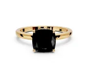 Hidden Halo Engagement Ring Setting for Fancy Black Cushion Cut Center with Plain Band and Tall Prong Head in Yellow Gold