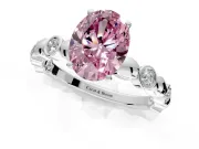 Solitaire Engagement Ring Setting for Fancy Pink Oval Center with Beaded Bezel Station Band and Prong Head in Platinum
