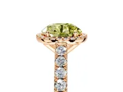 Halo Engagement Ring Setting for Fancy Yellow Round Cut Center with Full Pave Band and Prong Head in Rose Gold