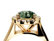 Halo Engagement Ring Setting for Fancy Green Round Cut Center with Square Band and Prong Head in Yellow Gold
