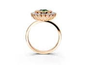 Halo Engagement Ring Setting for Fancy Green Oval Center with Milgrain Bezel Rim, Plain Band and Prong Head in Rose Gold