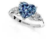 3 Stone Engagement Ring Setting for Fancy Blue Heart-Shaped Center with Large Pear-Shaped Accents and Prong Head in White Gold