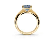 Solitaire Engagement Ring Setting for Fancy Blue Princess Cut Center with Reverse Tapered Band and Prong Head in Yellow Gold