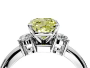 3 Stone Engagement Ring Setting for Fancy Yellow Cushion Cut Center with Wide Plain Band and Prong Head in Sterling Silver