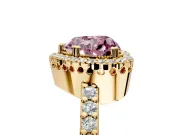 Halo Engagement Ring Setting for Fancy Pink Heart-Shaped Center with Inner Milgrain Border and Prong Head in Yellow Gold
