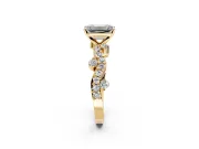Solitaire Engagement Ring Setting for Emerald Cut Center with Bar-Station Pave Twist and Prong Head in Yellow Gold