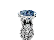 Leaf Engagement Ring Setting for Fancy Blue Round Cut Center with Milgrain Accent Band and Prong Head in Sterling Silver