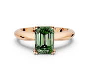 Solitaire Engagement Ring Setting for Fancy Green Emerald Cut Center with Reverse Tapered Band and Prong Head in Rose Gold
