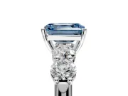 5 Stone Engagement Ring Setting for Fancy Blue Emerald Cut Center with Graduated Accents and Prong Head in Platinum