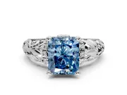 Solitaire Engagement Ring Setting for Fancy Blue Radiant Cut Center with Filigree Accent Basket and Prong Head in Platinum
