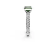 Solitaire Engagement Ring Setting for Fancy Green Asscher Cut Center with Domed Multi-Row Pave Band and Prong Head in Sterling Silver