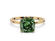 Solitaire Engagement Ring Setting for Fancy Green Cushion Cut Center with Straight Thin Band and Prong Head in Yellow Gold