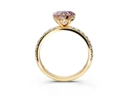 Solitaire Engagement Ring Setting for Fancy Pink Heart-Shaped Center with Micro Pave Band and Prong Head in Yellow Gold